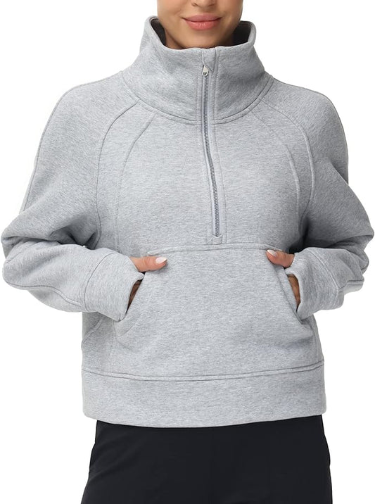 Half Zip Cropped Sweatshirt